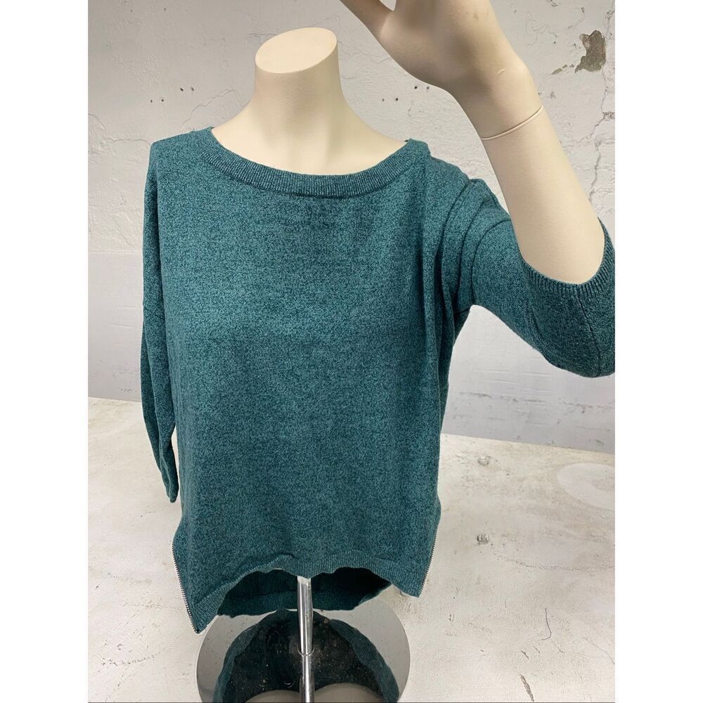 EXPRESS • Green Teal 3/4 Length Sleeve Loose Fit Mock Sweater Shirt • Ladies Siz
